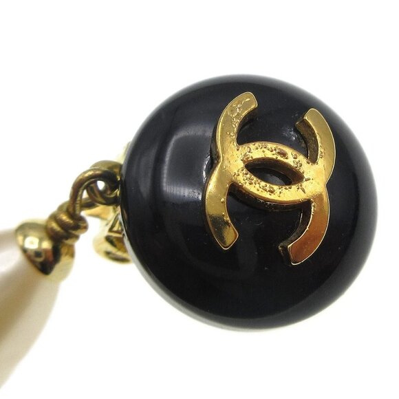 Chanel Artificial Pearl Dangle Earrings Clip-On Black 94A 28766 - Picture 3 of 4